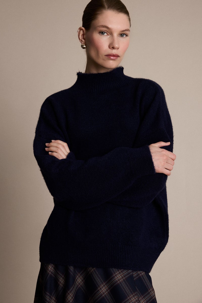 DeFacto Blue Woman Oversize Fit Half Turtleneck Knitwear Pullover Casual - Image 3